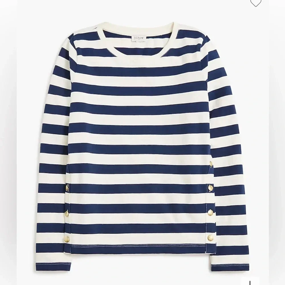 J.Crew Rugby Side Button Long Sleeve Stripe Shirt Top Size Small